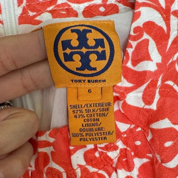 Tory Burch Silk Blend Floral Shift Dress Women size 6 Coral - Picture 6 of 13